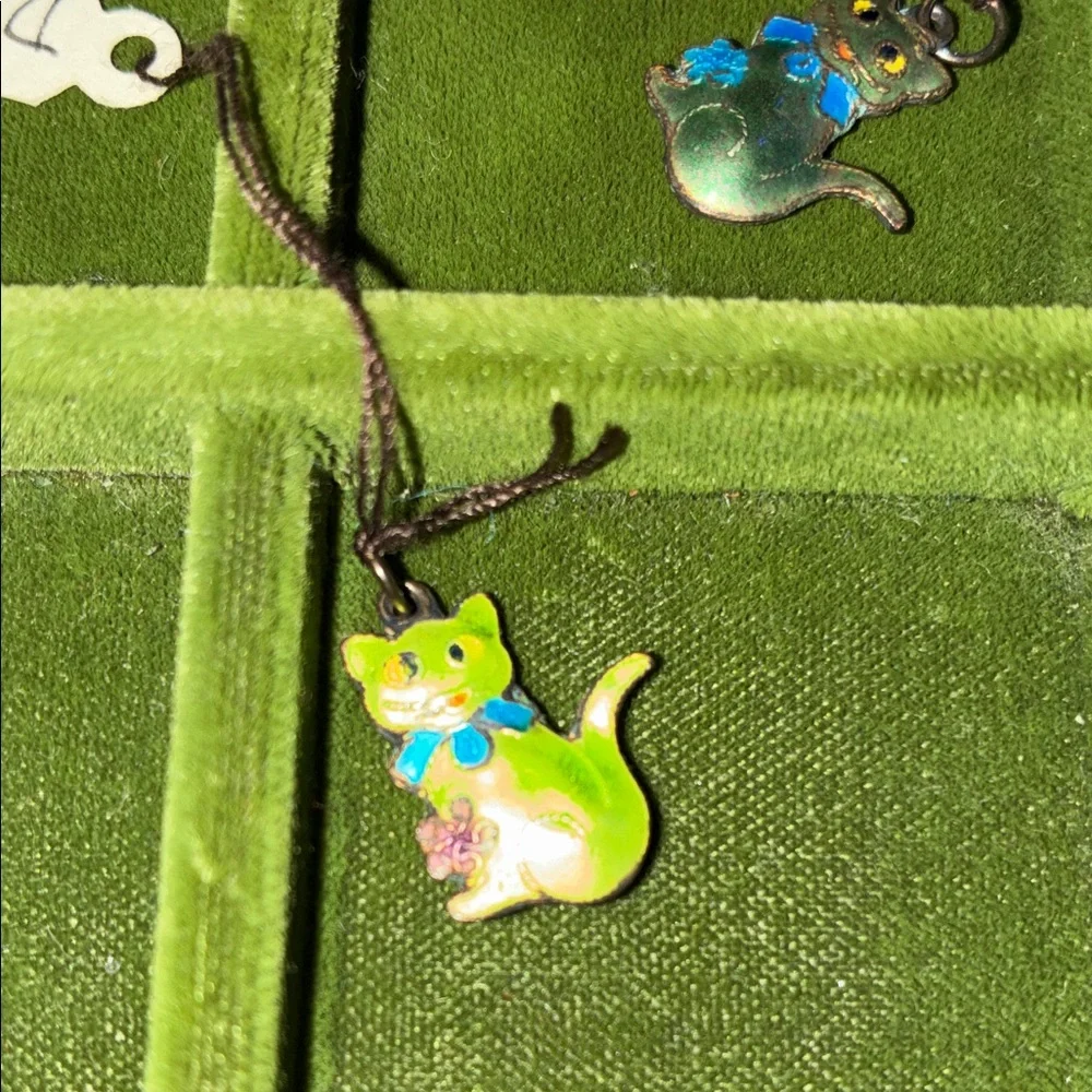 Set of 3 vintage Colorful Cat Pendant Charms, all with original tags from 1980’s